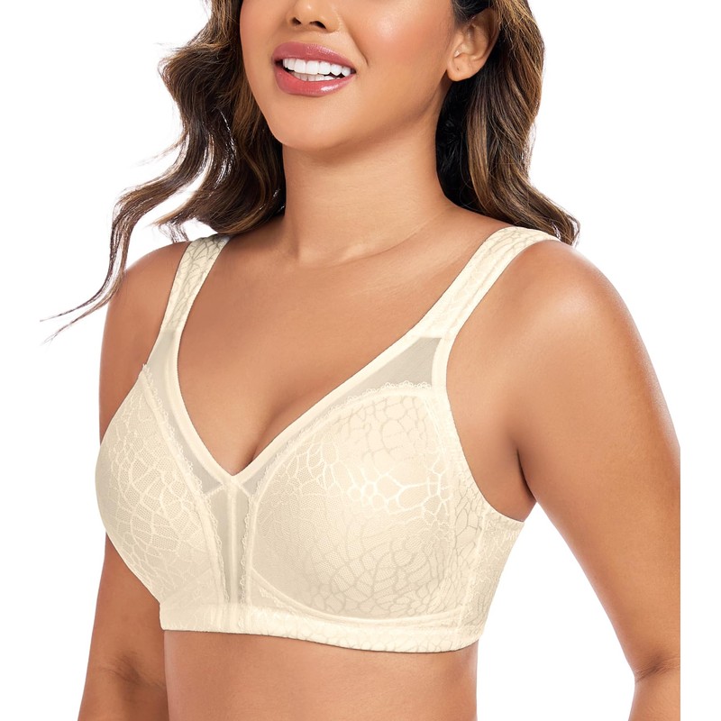 Exclare Women's Full Coverage Double Support Unpadded Wirefree Plus Size