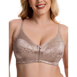 Wingslove Women's Full Coverage Wireless Bra Non Padded Comfort Minimizer Bras Plus Size Floral Pattern Support (Toffee,34DD)