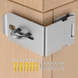 Anobeyi Door Hasp Latch, 90 Degree Padlock Hasp Lock, 304 Stainless Steel Security File Cabinet Lock for Padlock, Right Angle Hasp Latch Lock for Shed, Box, Cupboard, Mailbox, Drawer (Silver-1pc)