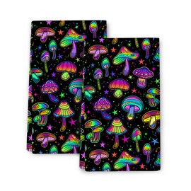 Wovoto Funny Mushroom Kitchen Towels Decorative Set of 2,Cute Hippie Witchy Dish Towels Absorbent Hand Towels Tea Towels for Kitchen Farmhouse Holiday Home Decor Accessories