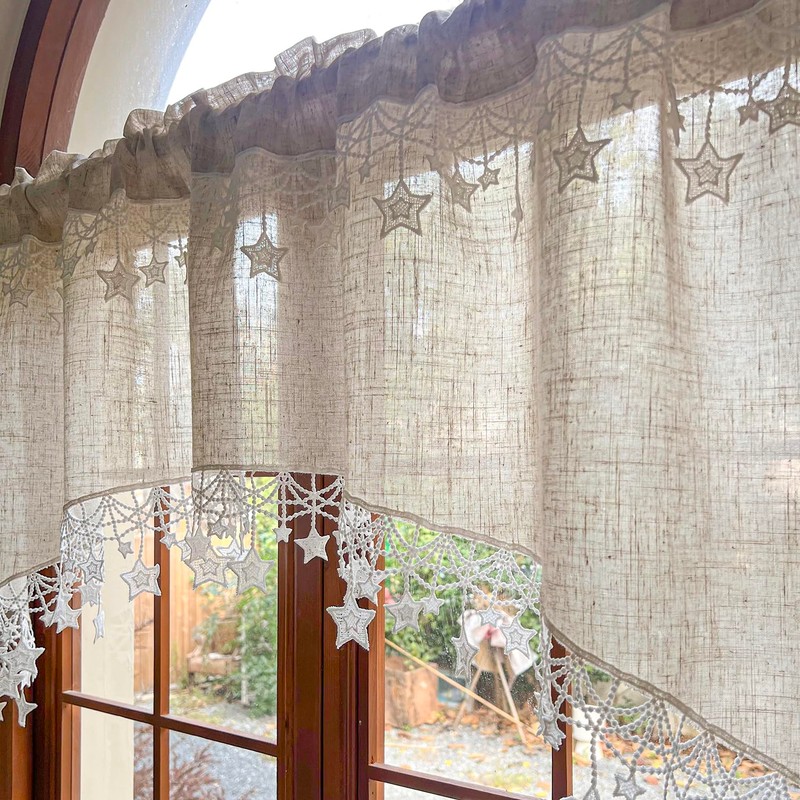 AiDamai Swag Curtain with Star Trim Arched Doorway Curtain 1PC