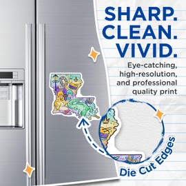 (2 Pack) Louisiana Mardi Gras Magnets - Colorful Louisiana State Magnet - Alligator Magnet - Musical Theme Magnet - 5" On Longest Side - for Cars, Fridges, Toolboxes - Made in USA - MAG4129