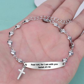 COMTRUDE Religious Bible Verse Bracelet for women Inspirational Faith bracelet Christian jewelry Birthday Baptism Gift, 9inch, no gemstone