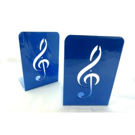 Music Themed Bookend - A Pair of Solid Blue Treble Clef Design Metal Book Stand (2 Pieces)