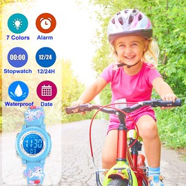 Venhoo Kids Watches 3D Cartoon Waterproof 7 Color Lights Toddler Wrist Digital Girls Watch with Alarm Stopwatch for 3-10 Year Girls Little Child-Blue