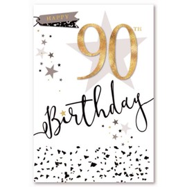 Age 90 Male Birthday Card - 90th Gold Foil Number and Stars 7.75x5.25"