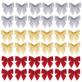 90 Pcs Christmas Tree Bows, Fengek 2.36 Inch Mini Ribbon Bows Ornaments for Christmas Decoration Gift Wrap Supplies, Multicolor A