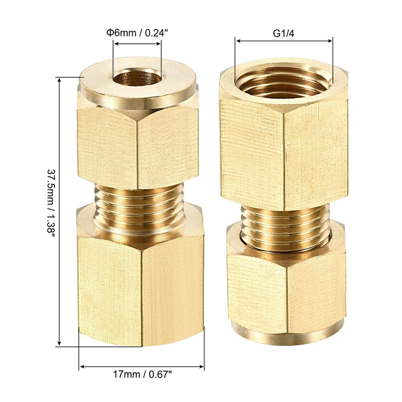 sourcing map Compression Tube Fitting G1/4 Female Thread x 6mm