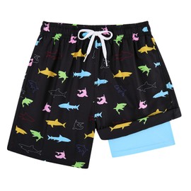 Kids Swim Shorts Black Size 7 Swim Trunks Shark Ultralight Swimsuit with Compression Shorts