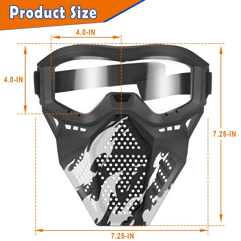 POKONBOY 4 Pack Tactical Mask for Kids, Safety Goggles Compatible