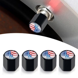 Irinidig 4 PCS Car Tire Valve Cap, American Flag Statue of Liberty Trim Sealing Cover, Universal for Car Motorcycle (Black)