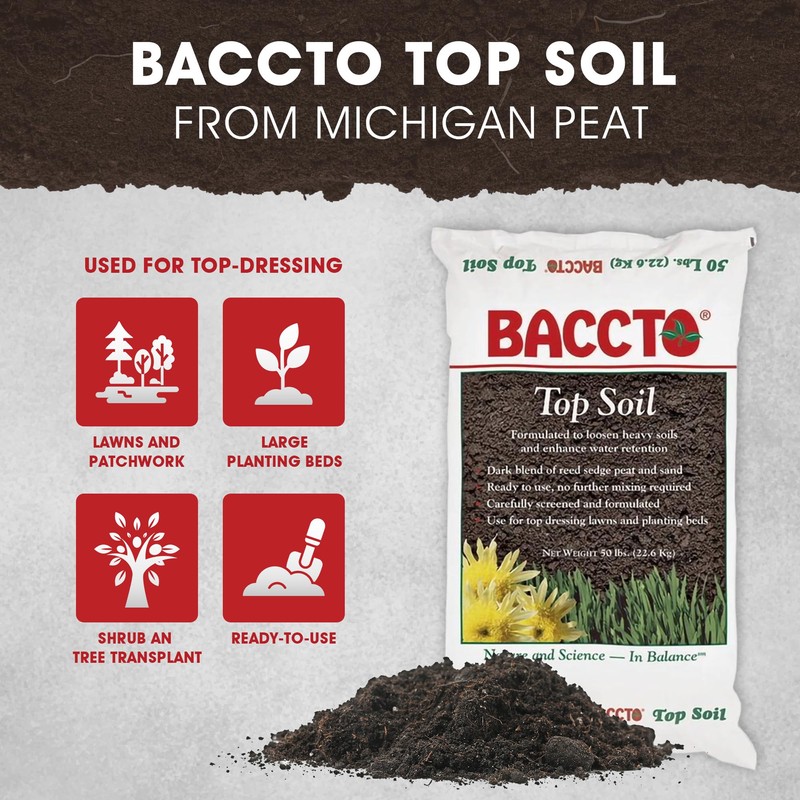 Michigan Peat Company Baccto Top Soil for Lawns, Patchworks, Gardens,