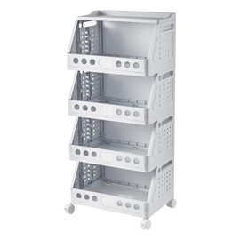 UFORU 4 Tier Rolling Storage Cart, Plastic Open Storage Basket with Wheels,Foldable Storage Shelf for Kitchen, Bathroom, Bedroom, Living Room, Books, Toys