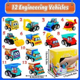 12Pcs Pull Back City Cars and Trucks Toy Vehicles Set, Friction Powered Cars Toys for Toddlers, Bulk Toys Party Favors for Kids, Classroom Prizes, Pinata Fillers,Goodie Bag Stuffers for Boys Girls