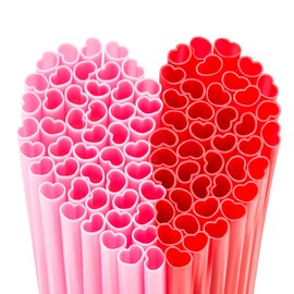 Prurex 50 Pink+Red Heart Straws Combo – 5 Inch Individually Wrapped Wedding Straws, Valentine’s Day Party Supplies,Date Night & Anniversary Drink Accessories