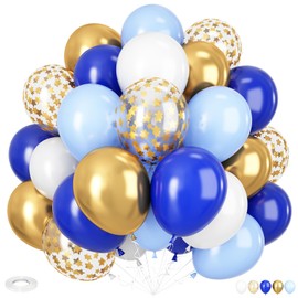 Blue Gold Balloons, 12 Inch Royal Blue and Gold Balloons, Blue and White Gold Balloons Metallic Gold Star Confetti Latex Balloons for Wedding Baby Shower Graduation Anniversary Engagement Decorations