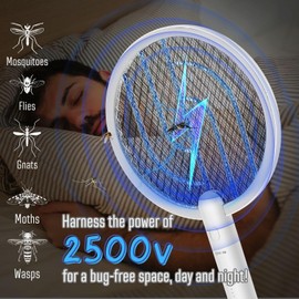 Flexzion Electric Mosquito Zapper Racket 19" Handheld Bug Insect Killer/Fly Control Swatter for Bedroom Patio Bites Yard Boat Camping Car Decks Indoor Outdoor, Assorted Colors, 2 Pack