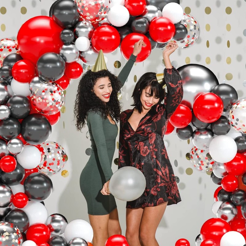 12" Latex Vibrant White, Red, Black Colour Combination Plain Balloons