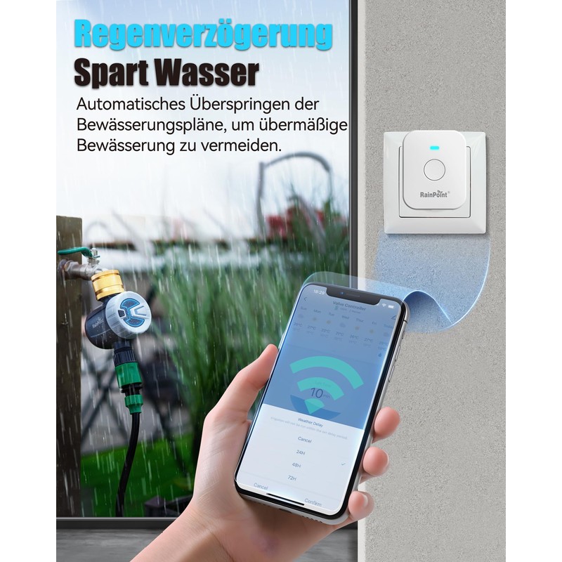 RAINPOINT Irrigation Computer WiFi Automatic Irrigation System with Brass Inlet