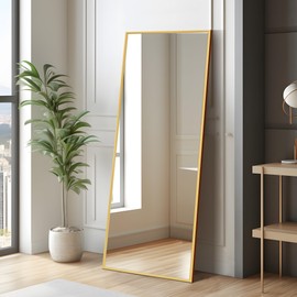 self Full Length Floor Mirror 51"x16" Large Rectangle Wall Mirror Hanging or Leaning Against Wall for Bedroom, Dressing and Wall-Mounted Thin Frame Mirror - Gold