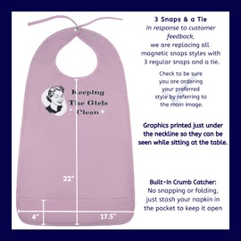 Designed to Dine Funny Adult Bibs for Women & Men. Washable Reusable Clothing Protectors for Adults. Waterproof Backing + Built-In Crumb Catcher Girls Clean