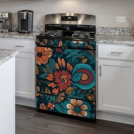 funlife Peel and Stick Dishwasher Sticker Cover, Self-Adhesive Leather Effect Textured Vinyl Flat Paneled Dish Washer Skin for Kitchen Decor, 11.25" x25.98" 2pcs, Eden Vintage Poppy