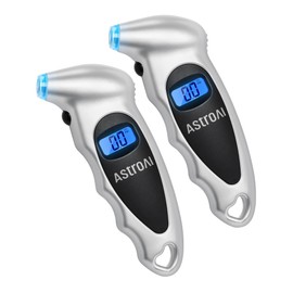 AstroAI Tire Pressure Gauge Digital 0-150PSI (Accurate in 0.1 Increments), 4 Units Stocking Stuffers for Car Truck Bicycle with Backlight LCD and Presta Valve Adaptor, Sliver (2 Pack)