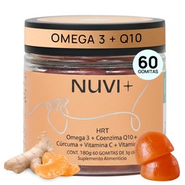 NUVI Gomitas de Omega 3 con Coenzima Q10, Crcuma, Vitamina C y D3  Suplemento Natural sin Azcar  60 Gomitas Mandarina  Omega3 EPA DHA  Aceite de salmn