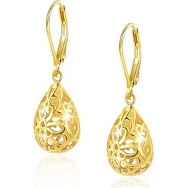 14K Gold French Style Leverback Earrings, Gold Teardrop Dangle Drop Earrings for Women Hypoallergenic Leverback Earrings Jewelry for women