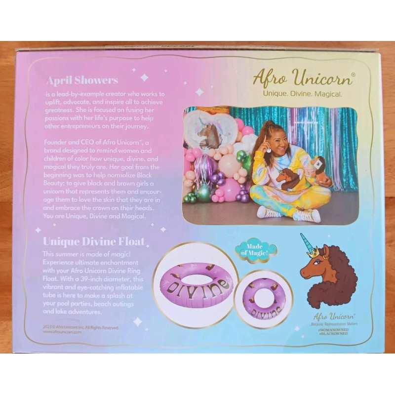 Afro Unicorn "Divine" Inflatable Pool Swim Ring Float 39” Purple