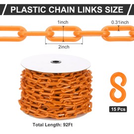 PATIKIL Orange Plastic Chain, 92 ft 8mm Safety Barrier Chain Large Plastic Chain Long for Crowd Control, Queue Line, Parking, Fence, Gate, Concert, Construction Site Decoration