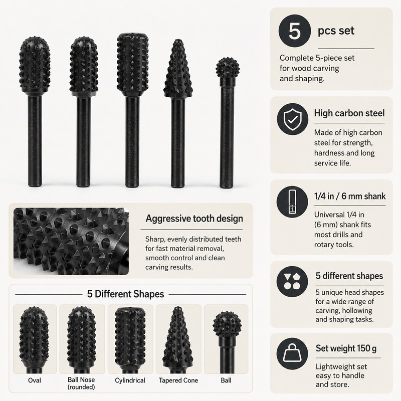 5-Piece Wood Carving Drill Bit Set for DIY Projects –
