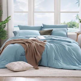 WRENSONG Full Size Comforter Sets- 7 Pieces Soft Blue Bed in a Bag with Fitted Sheet, Flat Sheet, 2 Pillow Shams, 2 Pillowcases, Warm Bedding Sets for All Season
