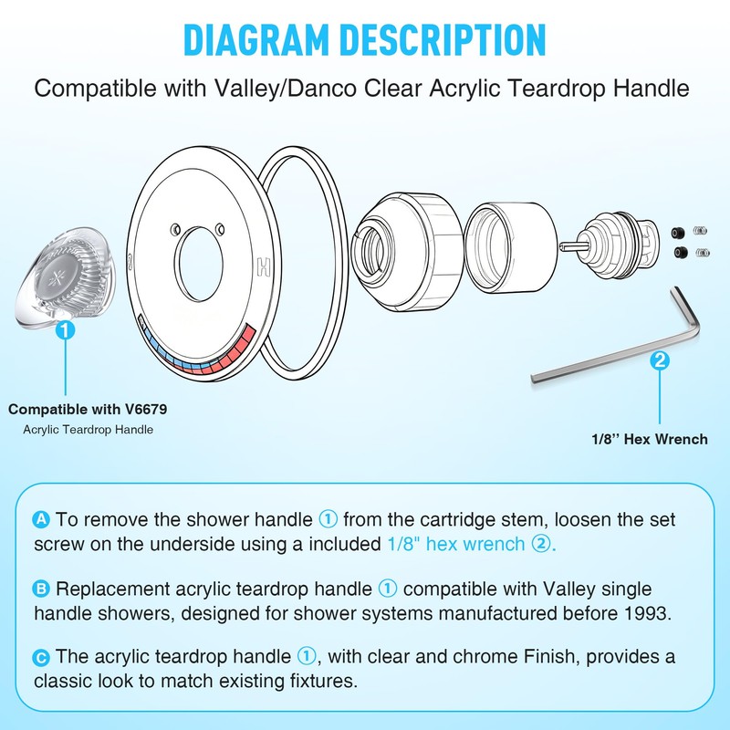 Shower Faucet Handle Replacement Kit, Compatible with V6679 88379