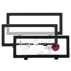 CAIYA Pack of 3 Floating Frame Display Frame Transparent Coin Display Frame with Base Floating Jewellery Box for Jewellery, Medals, Coins, Necklace, Ring, Specimens (9 x 23 cm, Black)