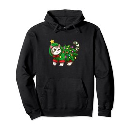 Cat in a Christmas Tree Costume Pullover Hoodie