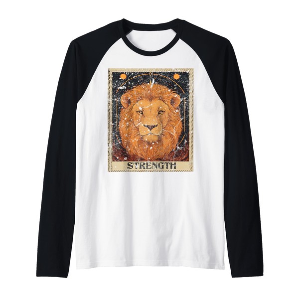 Vintage Distressed Lion Grunge Strength Tarot Card Raglan Baseball Tee