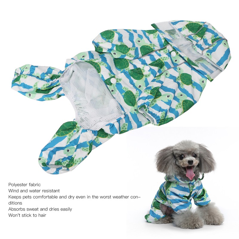 Reflective Puppy Raincoat Sea Turtle Pattern Lightweight Breathable Waterproof Pet