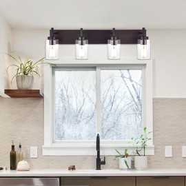 VINLUZ 4 Lights Bathroom Vanity Light Fixture Oil Rubbed Bronze Sconces Wall Lighting Industrial Indoor Wall Mounted Lamp, Farmhouse Style for Kitchen Dining Room (Patent No.: US D958,438 S)
