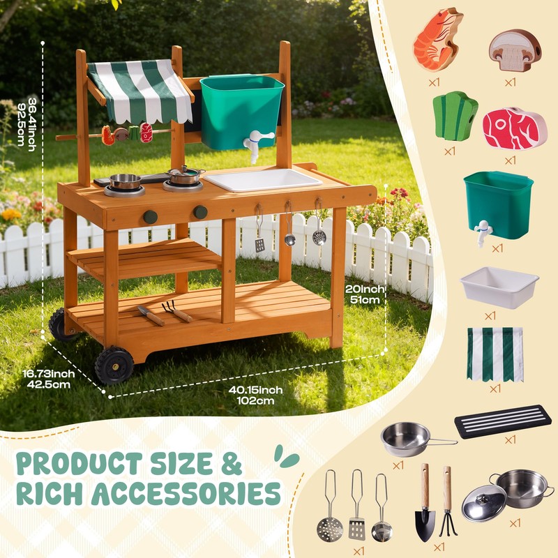 ROBUD Outdoor Mud Kitchen Set for Kids, Wooden Pretend Play