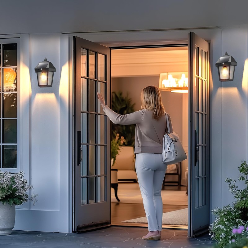 DERAYSION Solar Porch Lights Outdoor, 9 Inch Solar Wall Lanterns