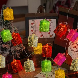 Christmas Decoration Lights Indoor, 6.8 Feet 10 LED Color Gift Box String Lights with 8 Modes, Battery Powered Christmas Fairy Lights for Bedroom Party Wedding Indoor Outdoor Xmas Tree Decorations