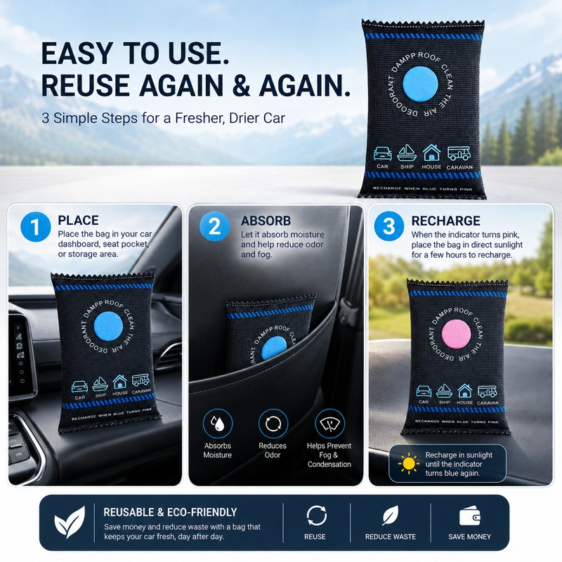 Reusable Car Dehumidifier Bag for Moisture Control – Silica Gel