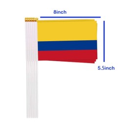 25 Packs Small Colombia Flags on Handheld Stick，Miniature Colombian Flag for Outside,4x6 Inch Mini Hand Held Banner with Golden Topper,Patriotic Decorations