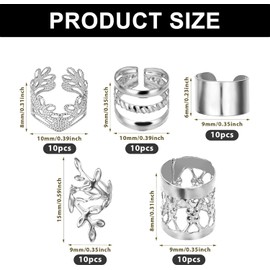 50PCS Silver Hair Beads - Adjustable Dreadlock Beads - Hair Cuffs & Rings for Braids - Metal Hair Accessories for Men and Women (Silver)