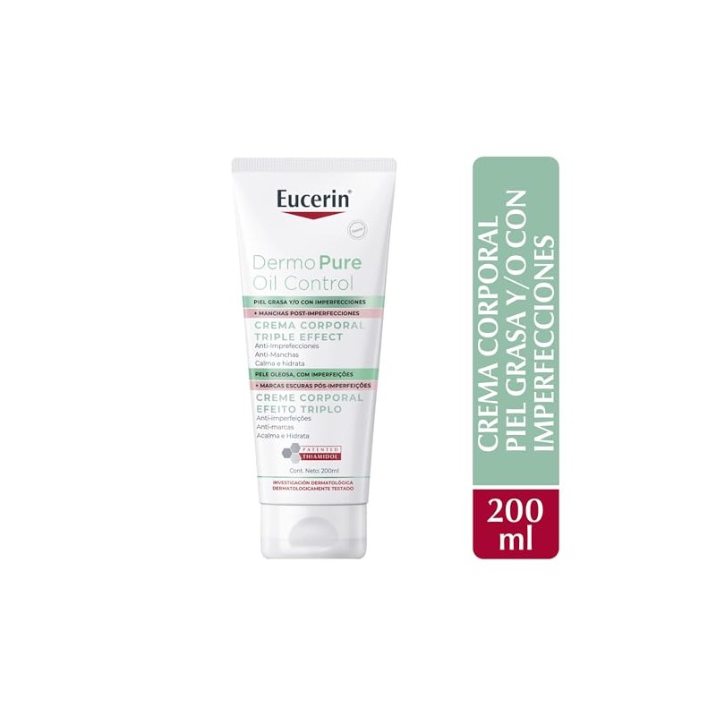 Eucerin DermoPure Triple Effect Crema Corporal (200ml) Anti-Imperfecciones, Anti-Manchas, Anti-Brillo,