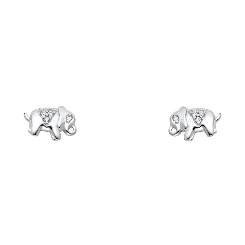 14k White Gold Elephant Stud Earrings with Screw Back