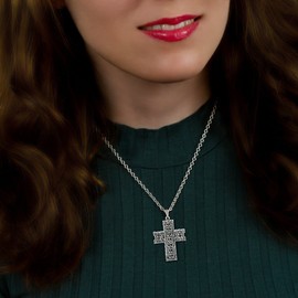 ba bijou-art Women's Necklace Cross Pendant Clear Rhinestone Silver Plated Rhodium Plated Nickel Free, Glass, Rhinestone