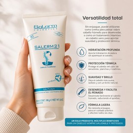Salerm 21 Mascarilla Hidratante - Cabello Seco Y Maltratado - 200ml - Crema Para Peinar - Con Proteínas De Seda - Crema De Tocador Para El Cabello