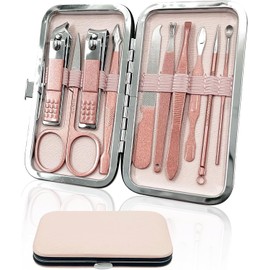 Set de Manicura y Pedicura,11 Piezas Kit Manicura Profesional, Set Manicura ​de Acero Inoxidable para Hombre Muje Kit de Cuidado de Uñas con Estuche de Viaje (rosa)
